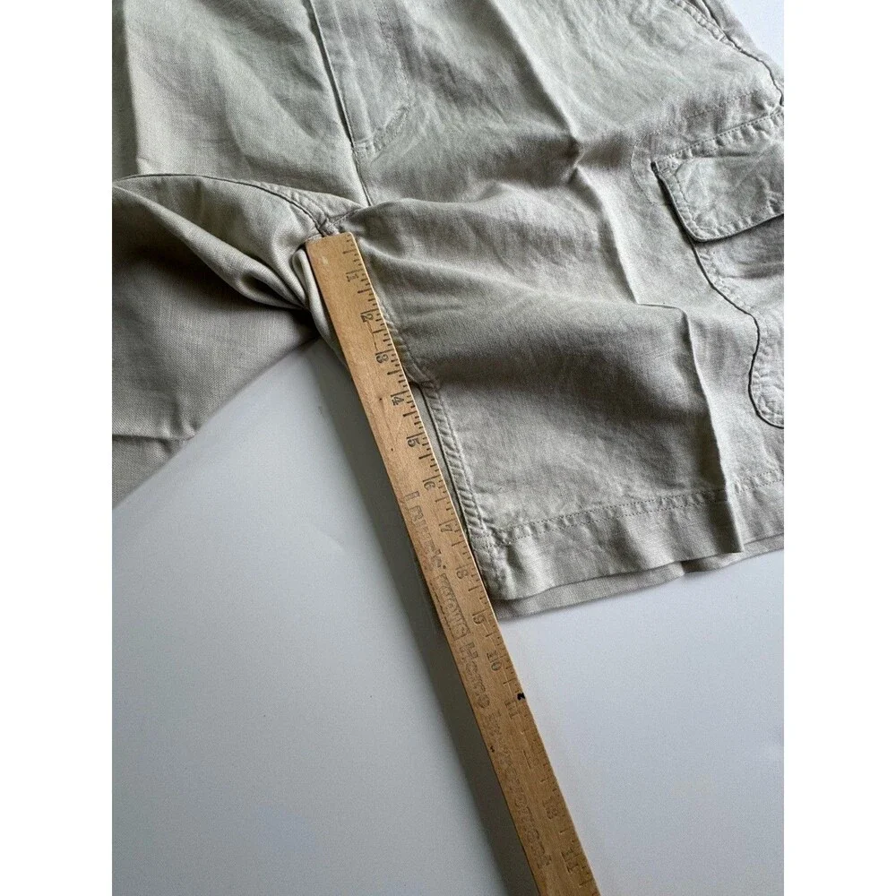 Club Room Men's Cargo Shorts 36 Khaki Linen Cotton Blend Preppy Classic New